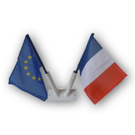 Support mural + drapeau français + drapeau européen