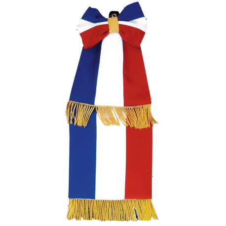 Cravate tricolore - franges bouillon or + noeud