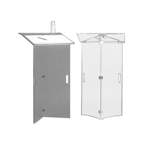 Face avant et face arrière du pupitre pliable en plexiglass transparent