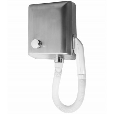 Sèche-cheveux mural avec capot acier et flexible pour collectivités - Acier grs satiné
