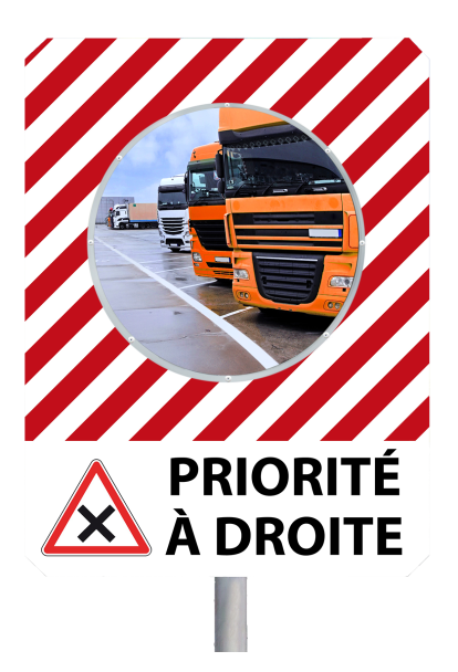 Miroir à message de sécurité "PRIORITÉ A DROITE"