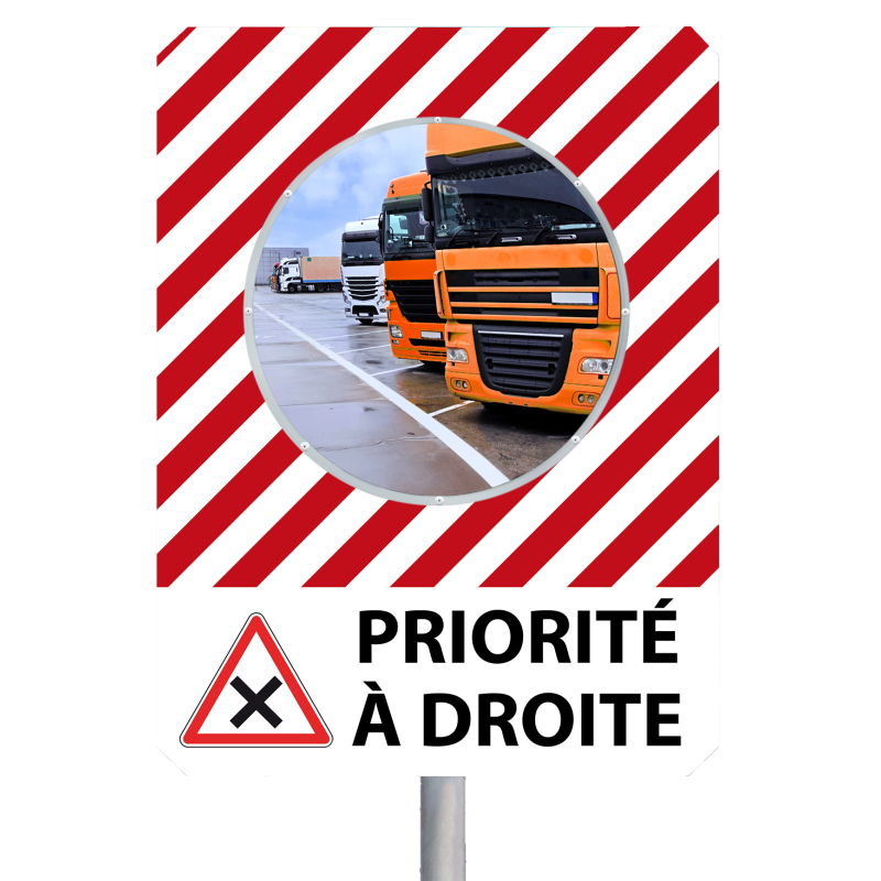 Miroir à message de sécurité "PRIORITÉ A DROITE"