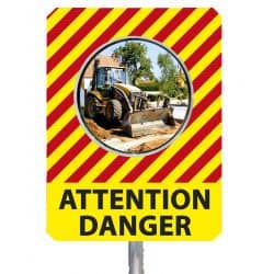 Miroir de chantier temporaire "ATTENTION DANGER" - Diamètre 600 mm - Garantie 1 an