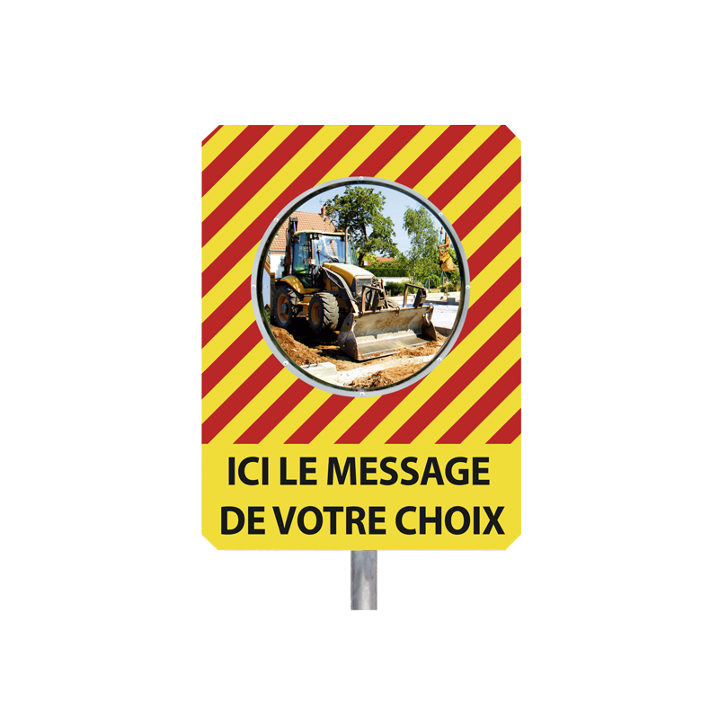 Miroir de chantier temporaire "MESSAGE DE VOTRE CHOIX" - Diamètre 600 mm - Garantie 1 an