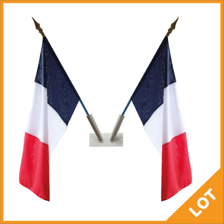 Lot Support mural 2 places blanc + 2 Drapeaux Français 40x60