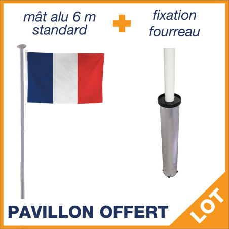 Lot Mât de 6 m Aluminium + Fourreau + Pavillon Français OFFERT