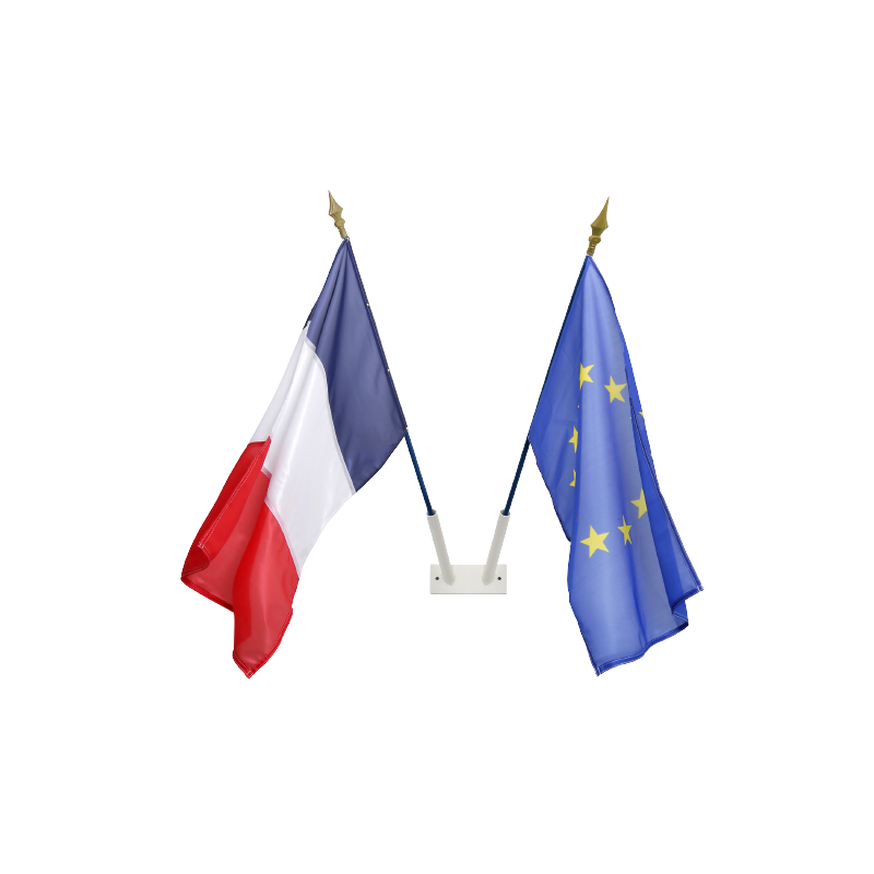 LOT Support mural 2 places blanc + 1 Drapeau France 60x90cm + 1 Drapeau Europe 60x90cm