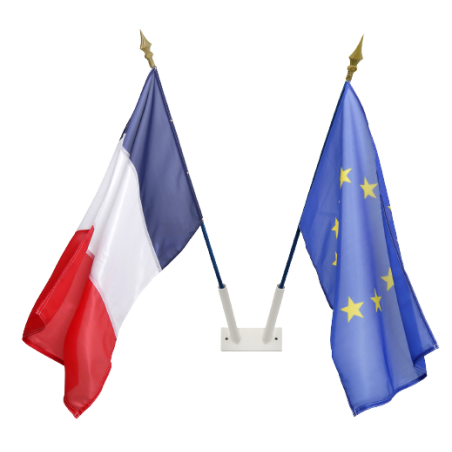 LOT Support mural 2 places blanc + 1 Drapeau France 60x90cm + 1 Drapeau Europe 60x90cm