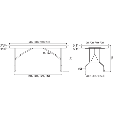 Table pliante Grenade rectangulaire