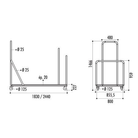 Chariot pour tables rectangulaire Plus