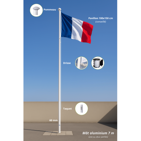 Mât aluminium 7 mètres avec ses accessoires