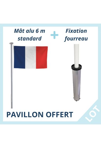 Lot Mât de 6 m Aluminium + Fourreau + Pavillon Français OFFERT