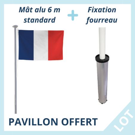 Lot Mât de 6 m Aluminium + Fourreau + Pavillon Français OFFERT