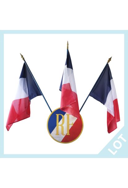 Lot Vintage : Ecusson rond RF + 3 drapeaux France