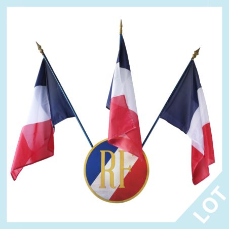 Lot Vintage : Ecusson rond RF + 3 drapeaux France