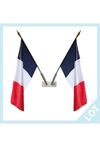 Lot Support mural 2 places blanc + 2 Drapeaux Français 40x60