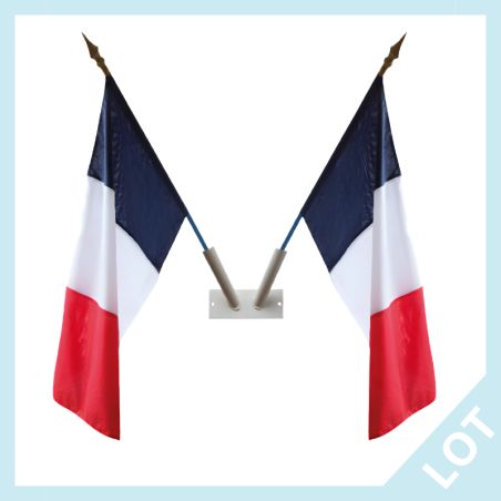Lot Support mural 2 places blanc + 2 Drapeaux Français 40x60